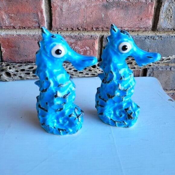 Vintage MCM Rare Studio Pottery Anthropomorphic Seahorse Figurines - Kitschy - Picture 12 of 15
